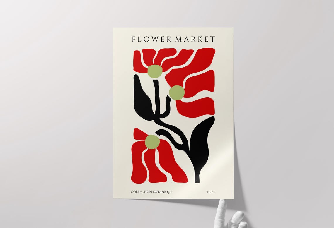 Flower Market Red Poppy Abstract Botanical No 1 Modern Poster