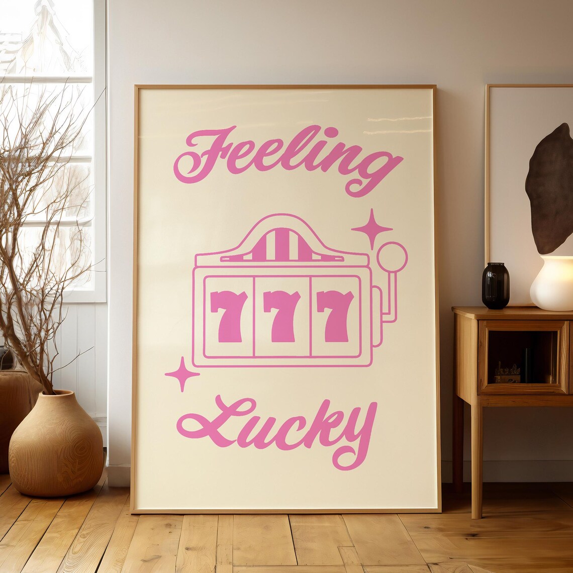 Pink Lucky You 777 Lighter Doodle Poster for Retro Aesthetic Decor - Image 2