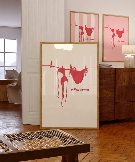 Endless Summer Red Bikini Clothesline Poster for Coastal Beach Decor