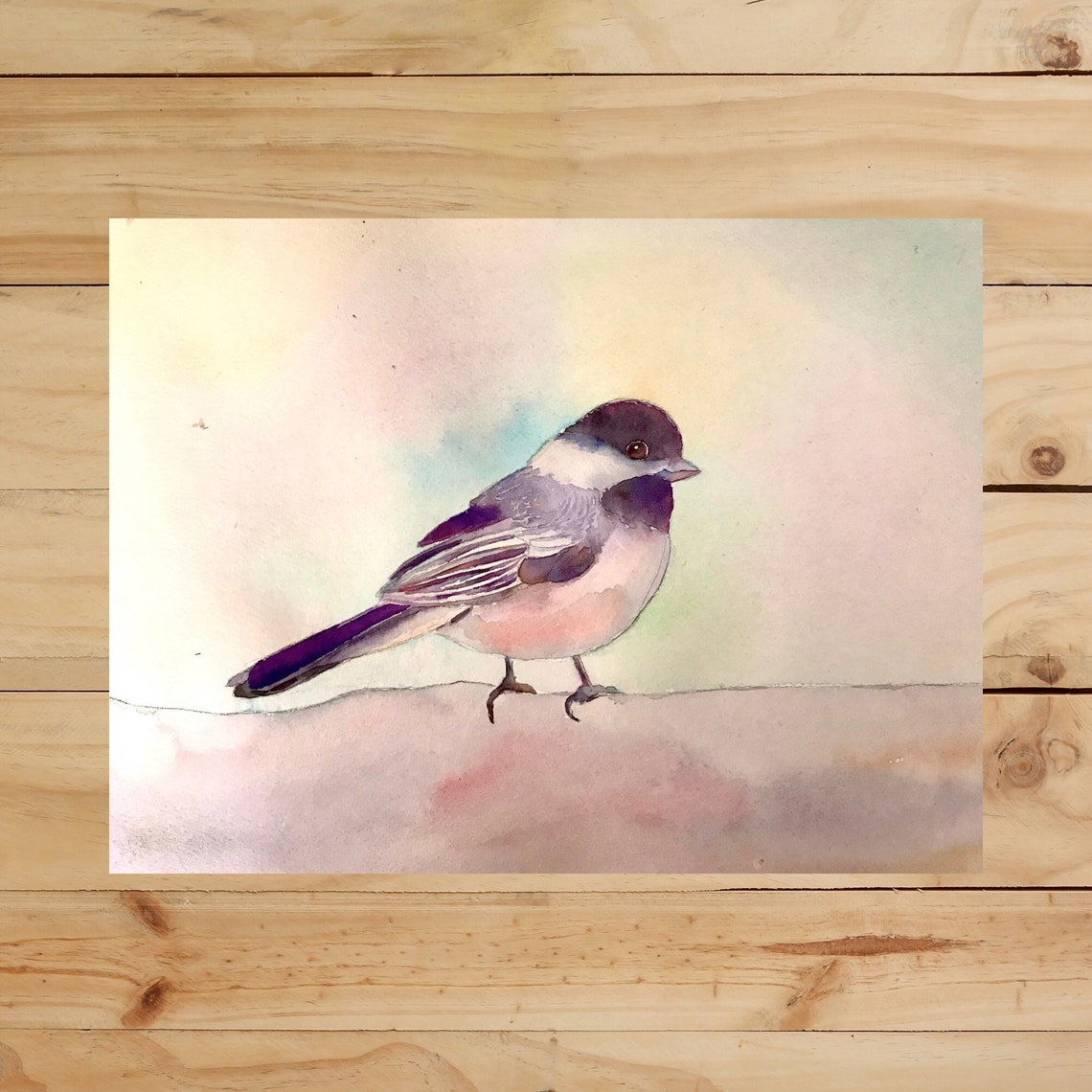 Black Capped Chickadee Watercolor Cute Little Bird Art Poster - Image 3