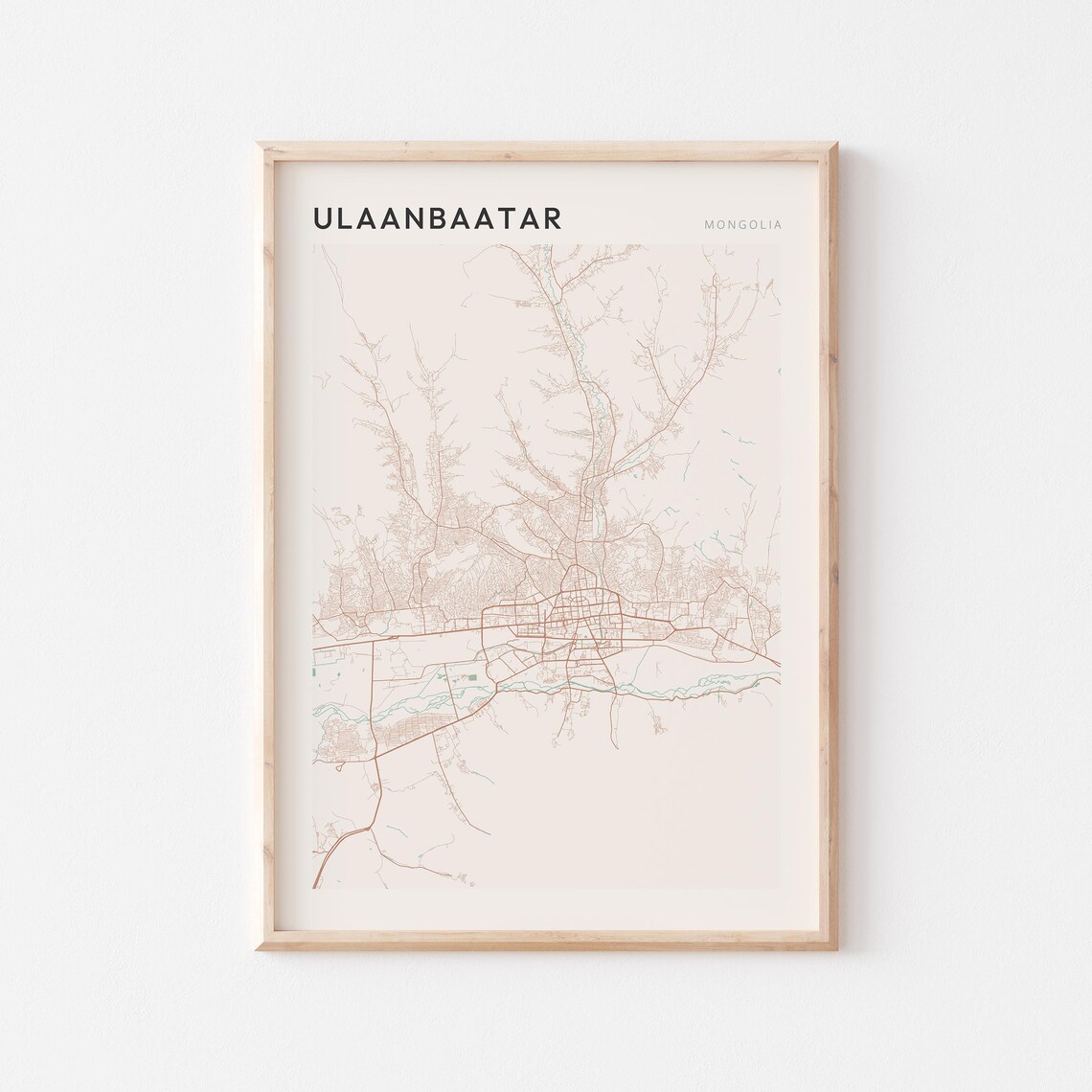 Ulaanbaatar Map Poster Print Wall Art Mongolia Travel Gift Minimalist