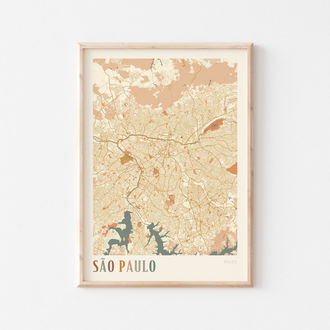 São Paulo Brazil Minimalist Street Map Poster in Boho Neutral Tones