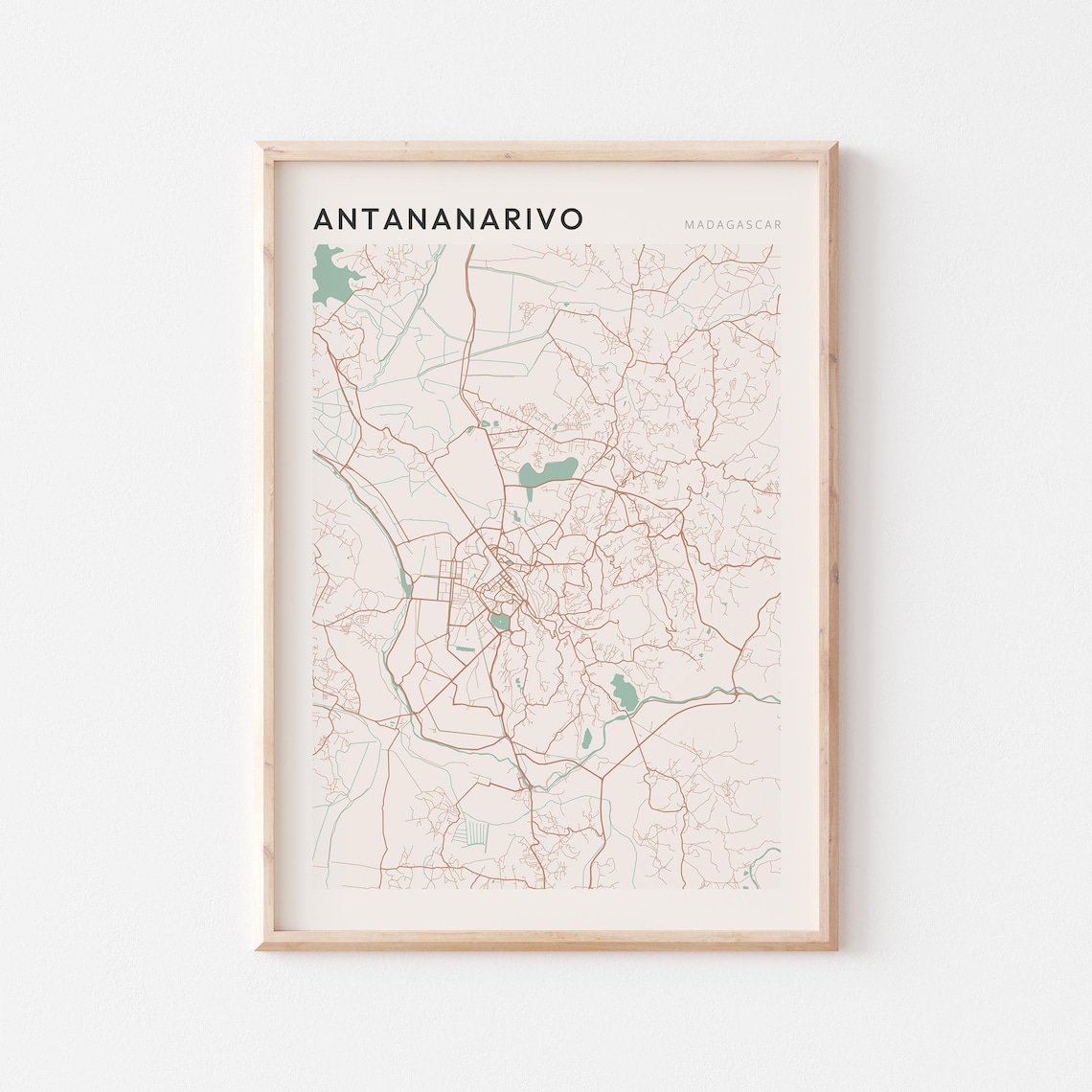 Antananarivo Madagascar Minimalist Street Map Poster Beige Decor