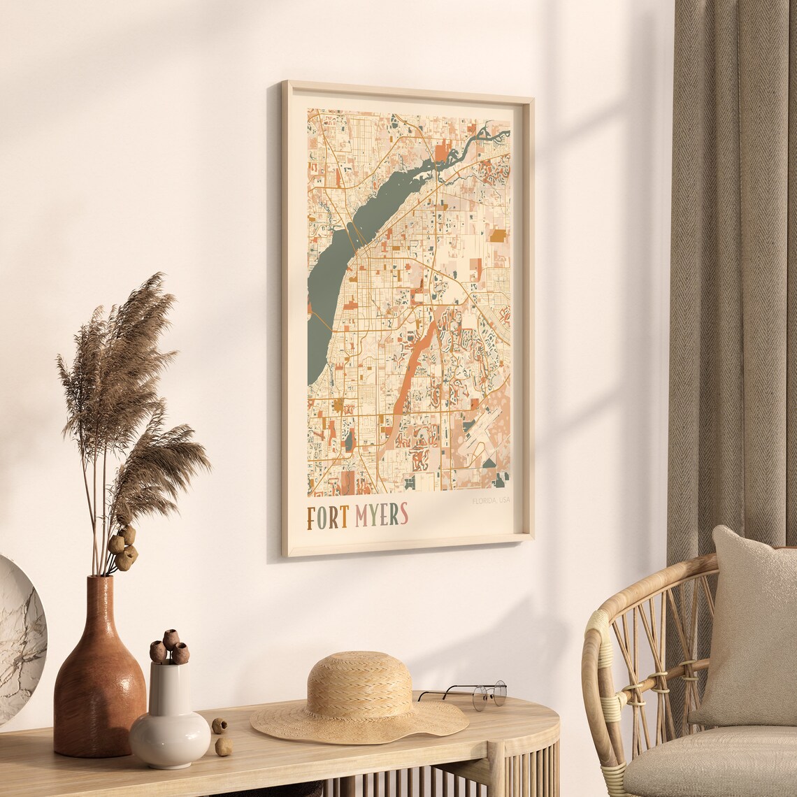 Fort Myers Florida City Map Poster Warm Retro Street Map Home Decor - Image 3