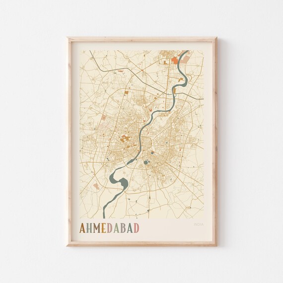 Ahmedabad Map Poster Print Wall Art India Travel Gift Boho