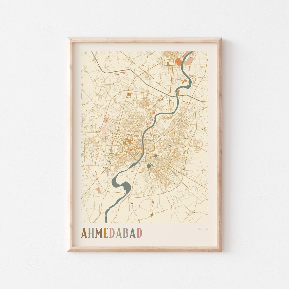 Ahmedabad Map Poster Print Wall Art India Travel Gift Boho