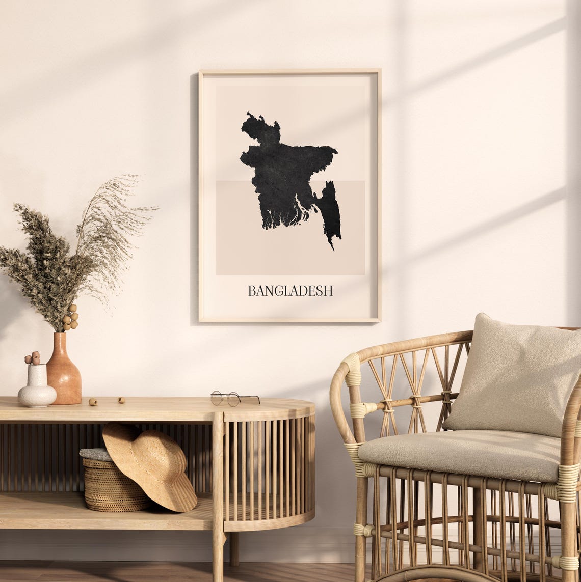 Bangladesh Boho Minimalist Black Country Silhouette Map Art Poster - Image 2