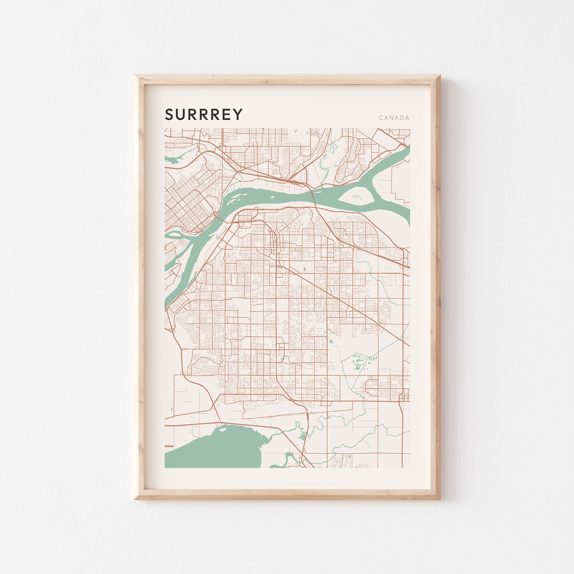 Surrrey Canada Minimalist City Street Map Art Poster Home Decor