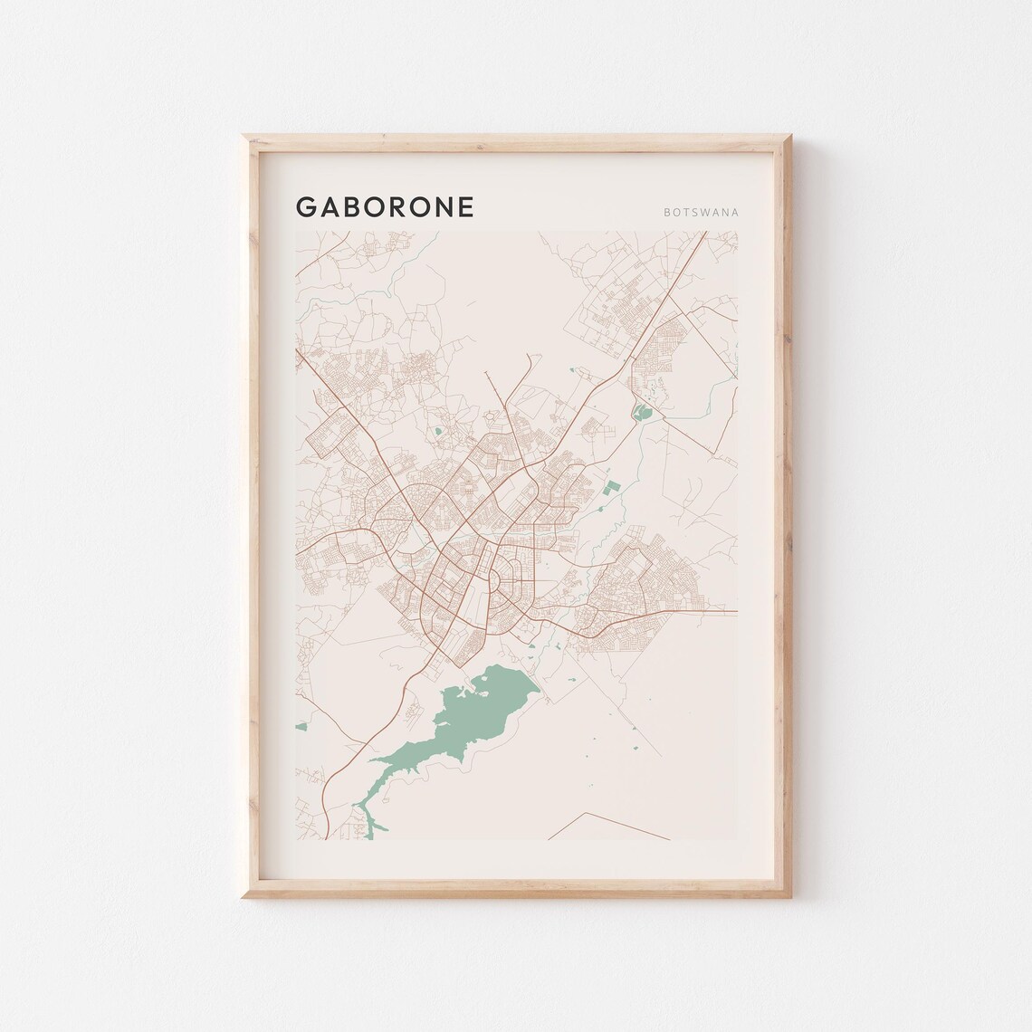 Gaborone Map Poster Print Wall Art Botswana Travel Gift Minimalist