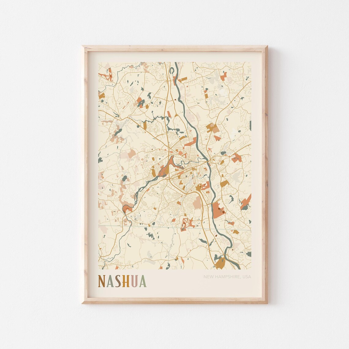 Nashua New Hampshire Boho City Street Map Travel Gift Poster