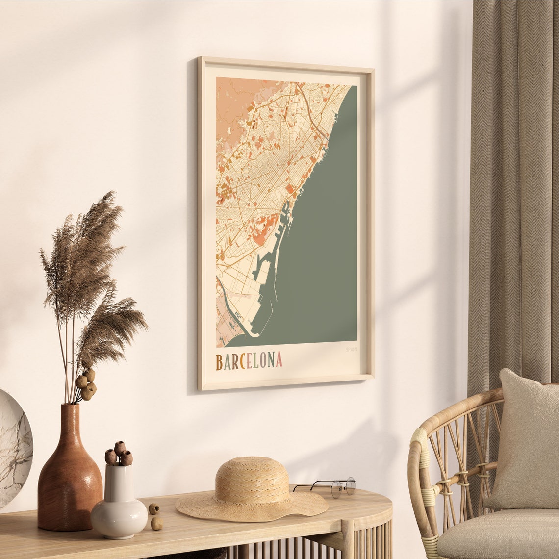 Barcelona Spain Minimalist Street Map Poster in Boho Neutral Tones - Image 3