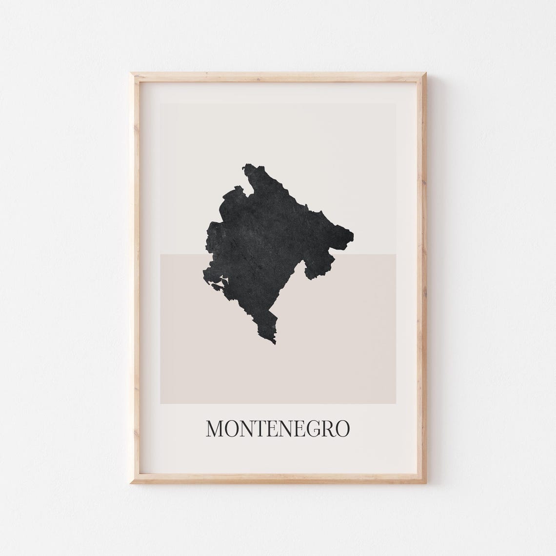Montenegro Country Map Minimalist Black Beige Boho Home Decor Poster