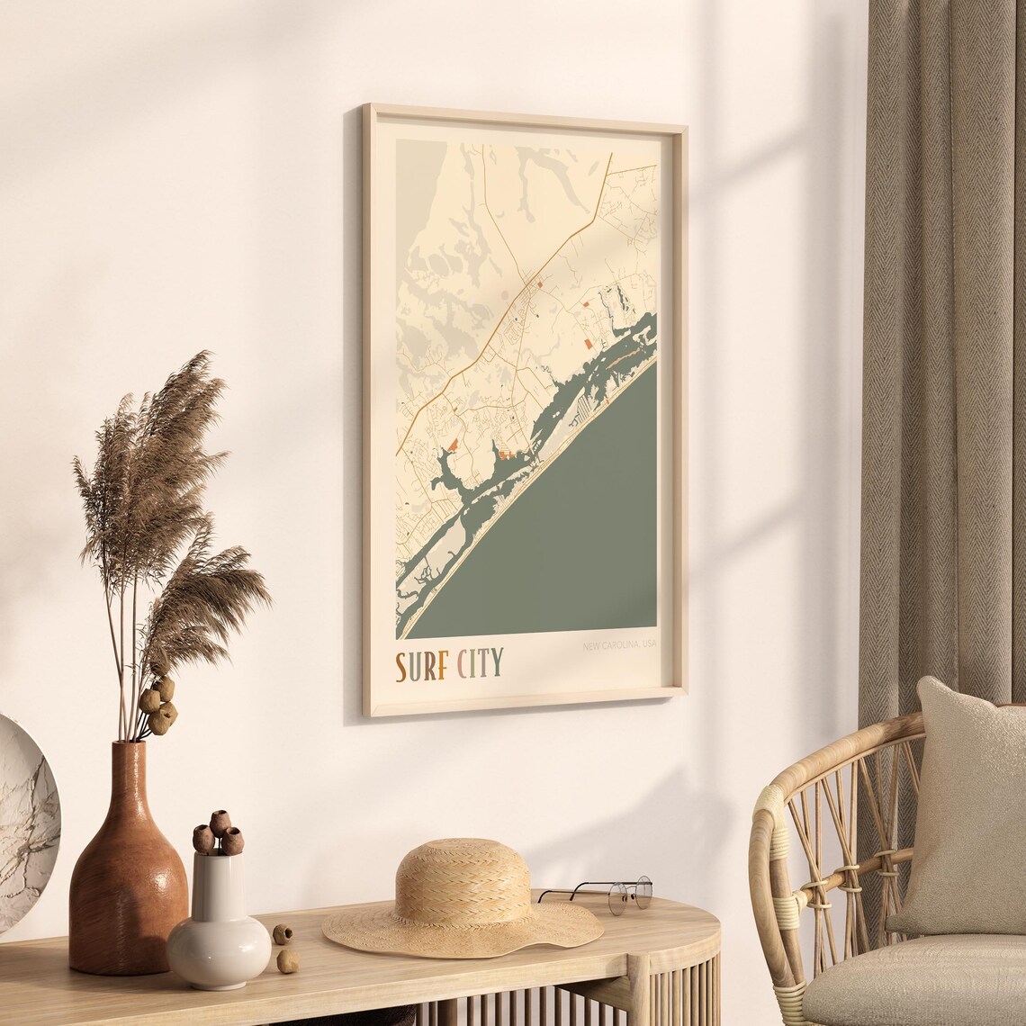 Surf City North Carolina Vintage Beach Town Boho Street Map Poster - Image 3