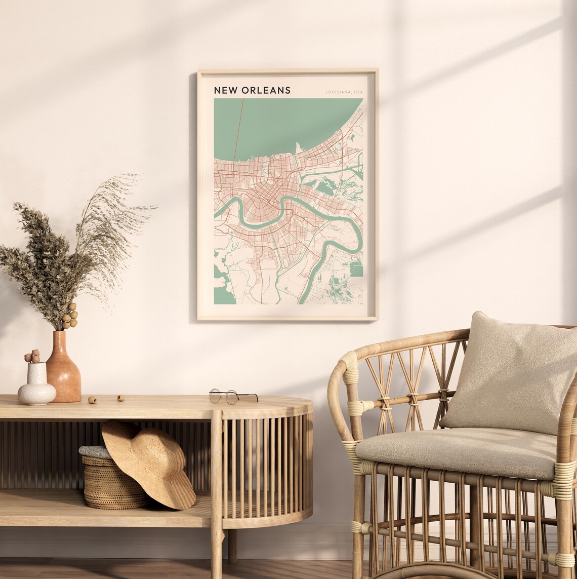 New Orleans Louisiana Modern Minimalist City Street Map Art Poster - Image 2