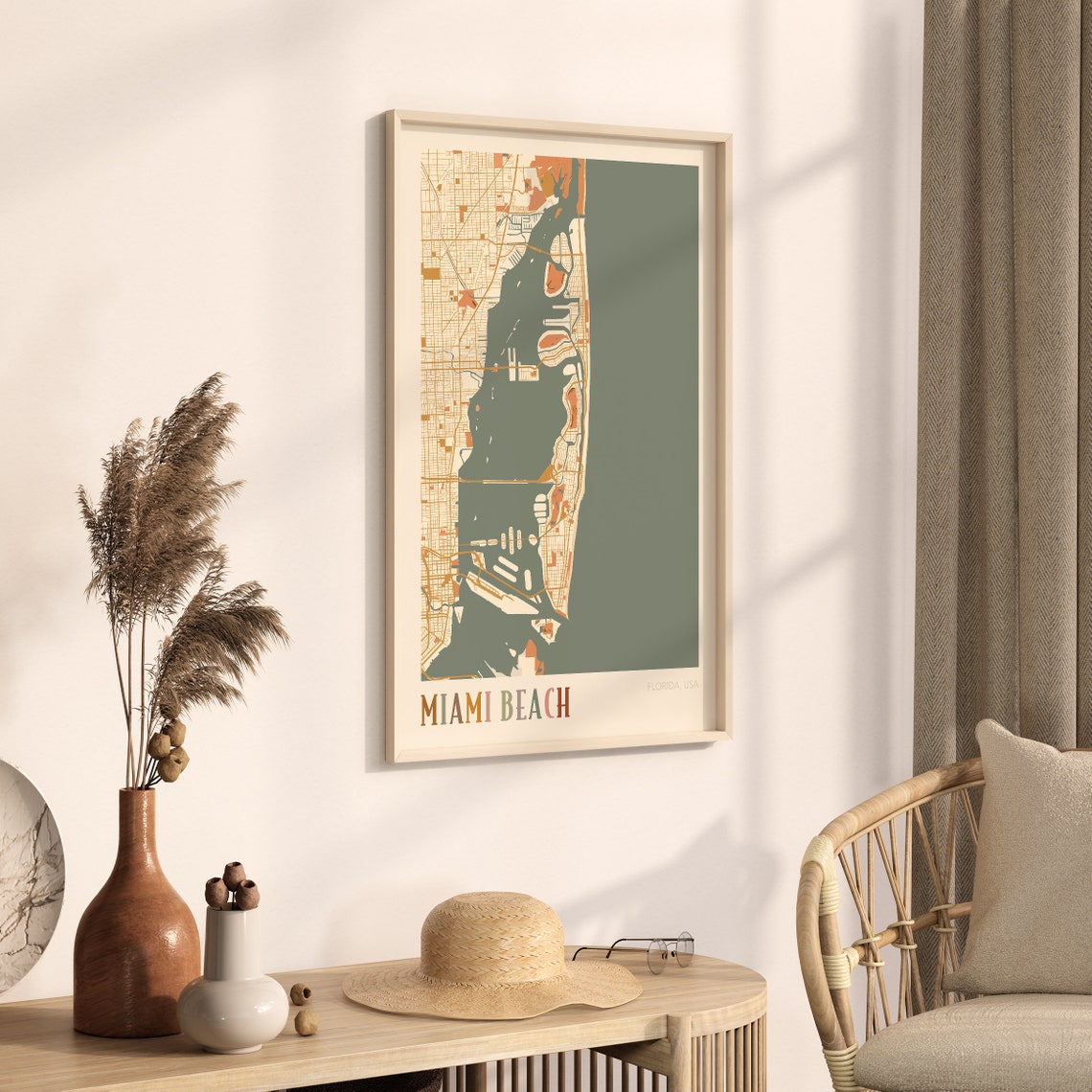 Miami Beach Florida City Map Poster Warm Retro Street Map Home Decor - Image 3