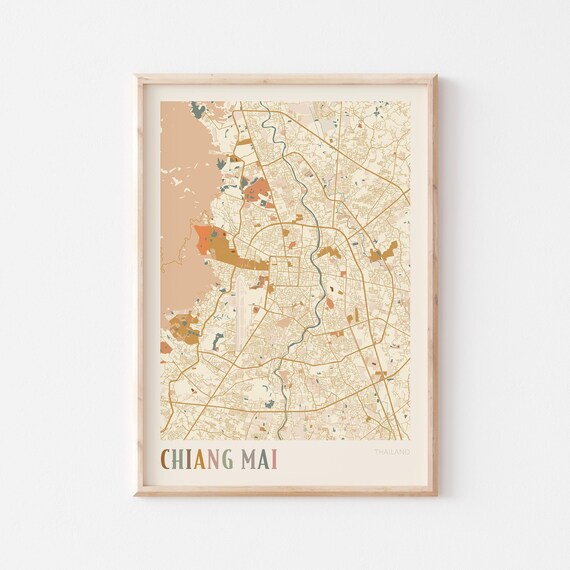 Chiang Mai Map Poster Print Wall Art Thailand Travel Gift Boho