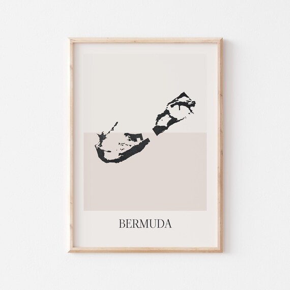 Bermuda Boho Minimalist Black Country Silhouette Map Art Poster