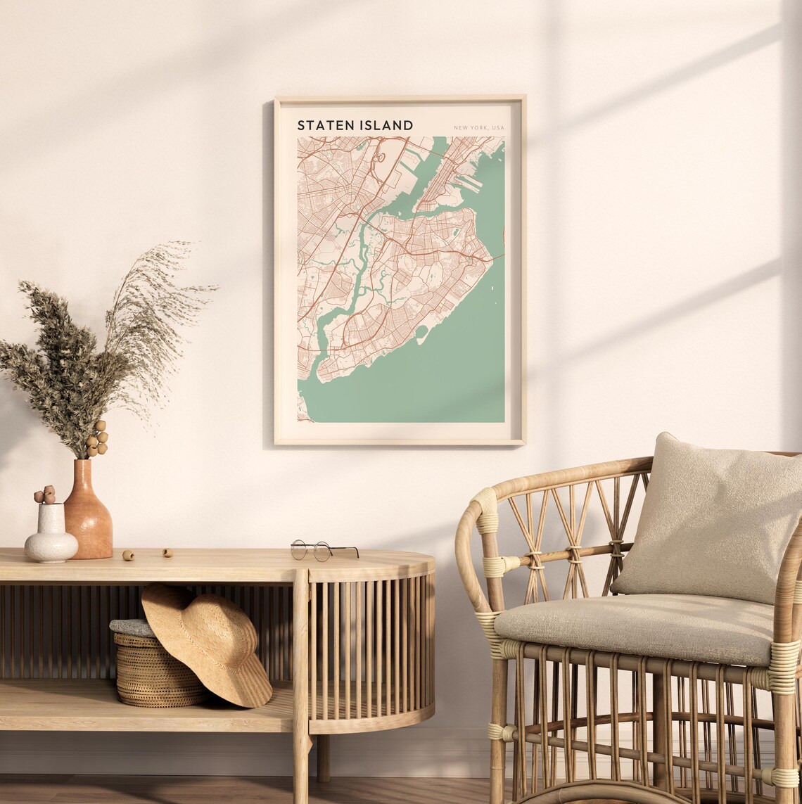 Staten Island New York USA Modern Beige Minimal City Street Map Poster - Image 2