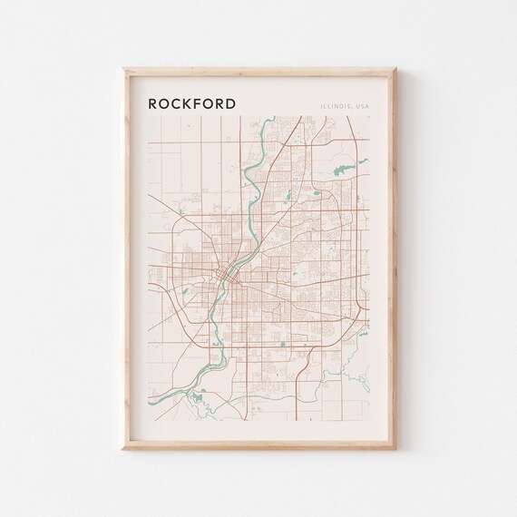 Rockford Illinois Minimalist Terracotta Street Line Map Poster
