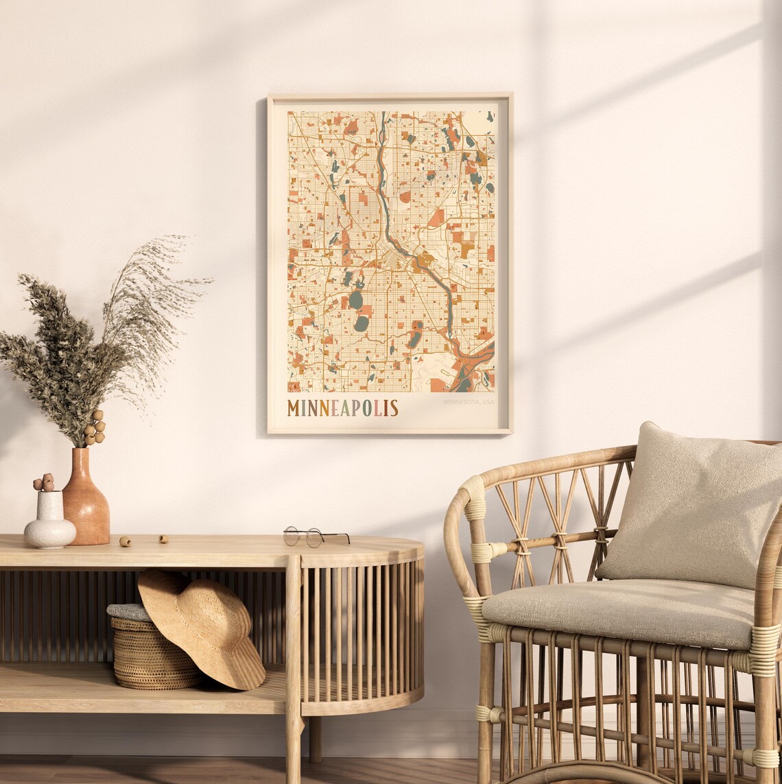 Minneapolis Minnesota Boho Terracotta City Street Map Poster - Image 2