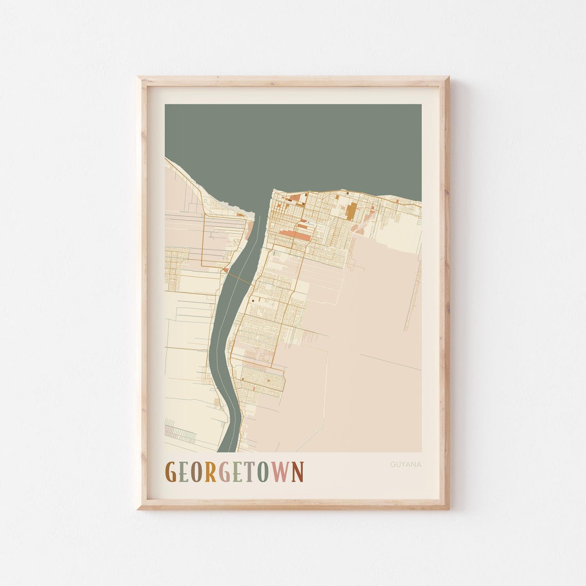Georgetown Guyana Minimalist City Street Map Travel Decor Poster