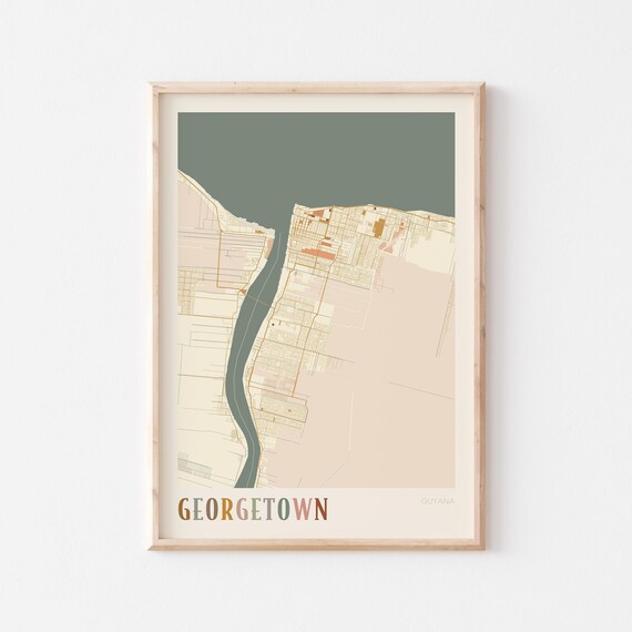 Georgetown Map Poster Print Wall Art Guyana Travel Gift Boho Decor