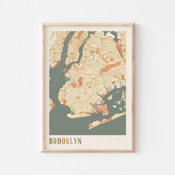 Brooklyn New York City Vintage Boho Style Street Map Art Poster