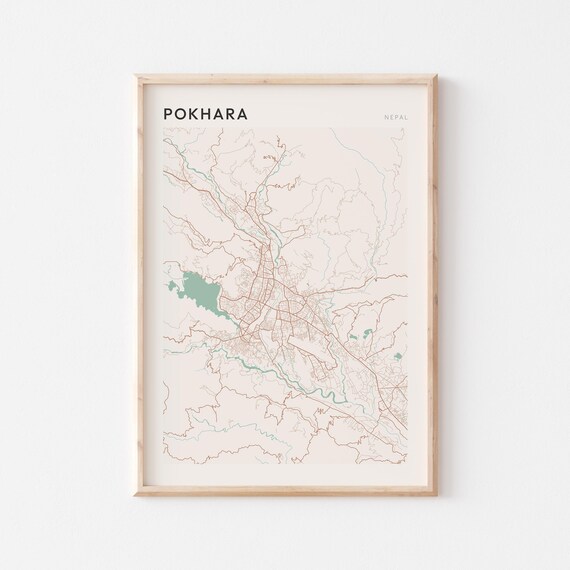 Pokhara Map Poster Print Wall Art Nepal Travel Gift Scandi