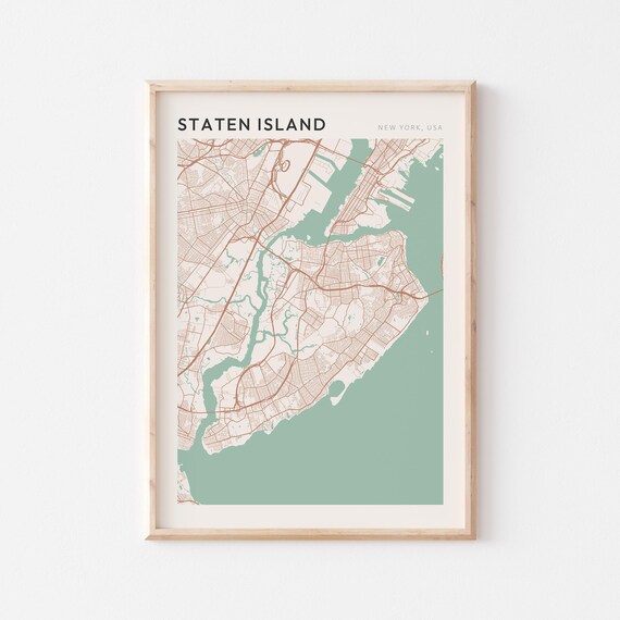 Staten Island New York USA Modern Beige Minimal City Street Map Poster