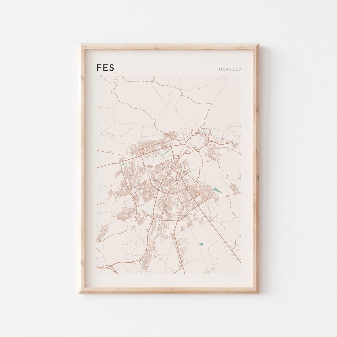 Fes Map Poster Print Wall Art Morocco Africa Travel Gift Minimalist