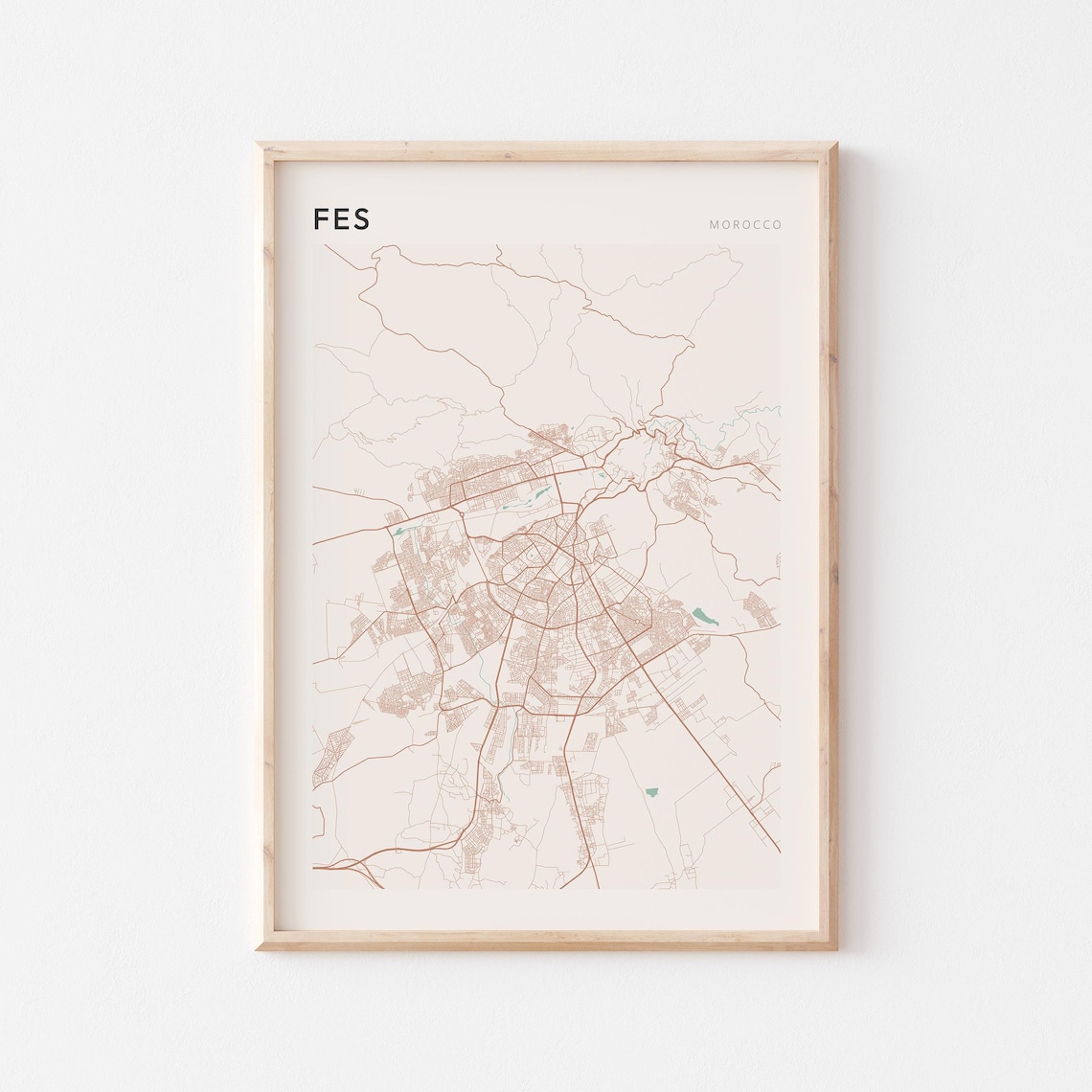 Fes Morocco Historic City Street Map Minimalist Cream Art Poster
