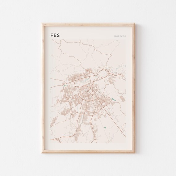 Fes Map Poster Print Wall Art Morocco Africa Travel Gift Minimalist