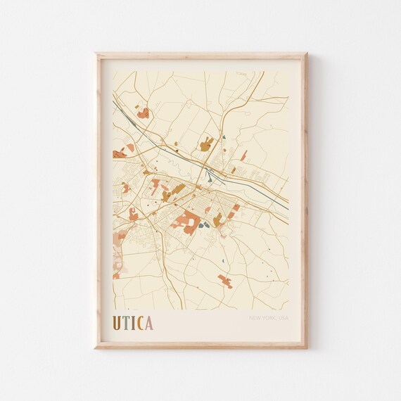 Utica New York USA Warm Vintage Beige City Street Map Art Poster