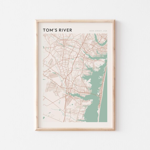 Tom's River New Jersey USA Modern Beige Minimal City Street Map Poster