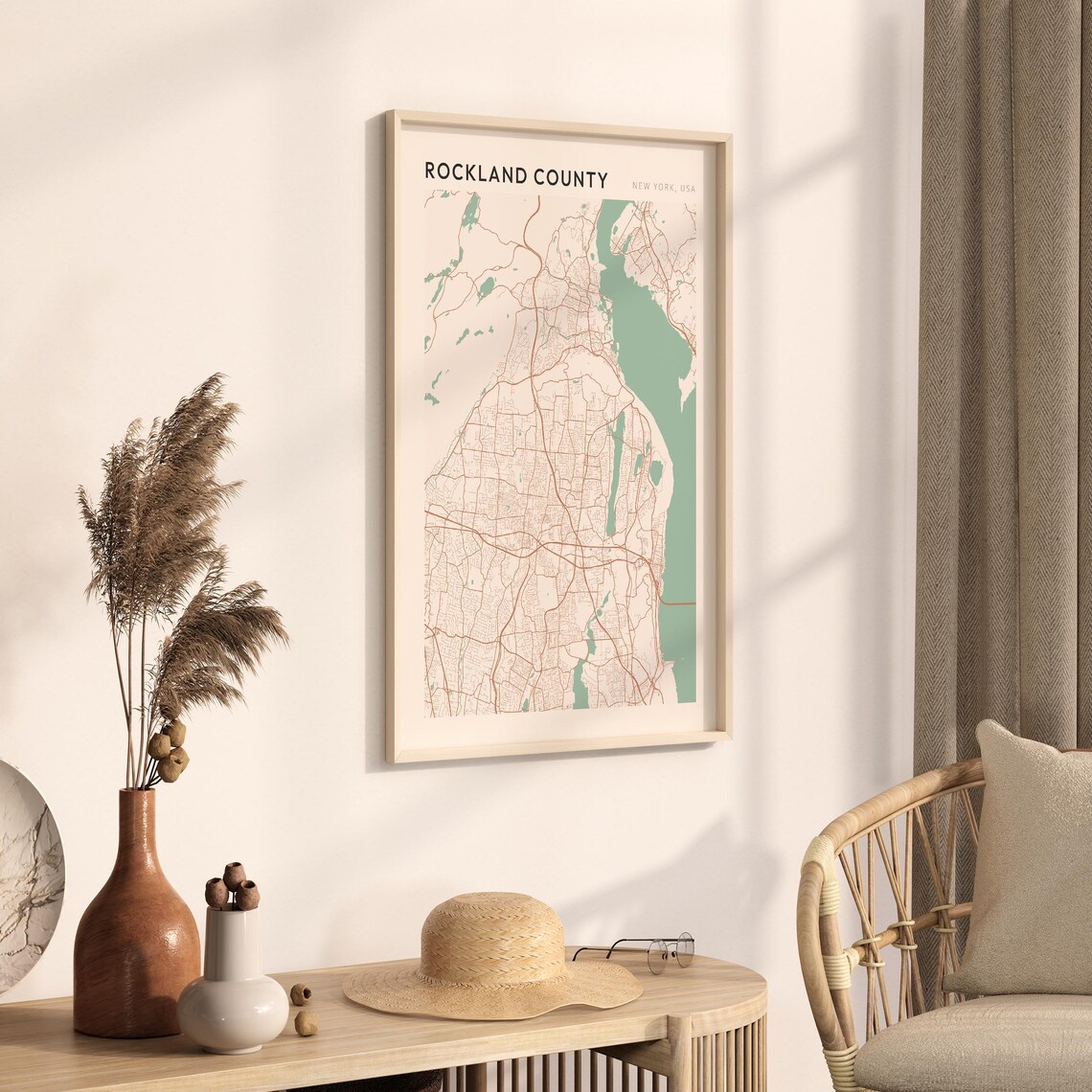 Rockland County New York USA Modern Beige Minimal City Street Map Poster - Image 3