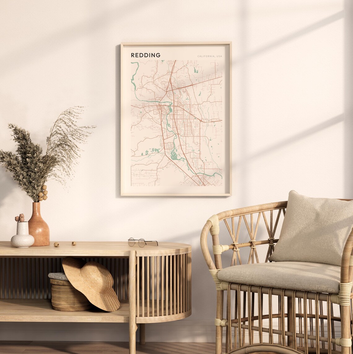 Redding California Minimalist City Street Map Wall Decor Poster - Image 2