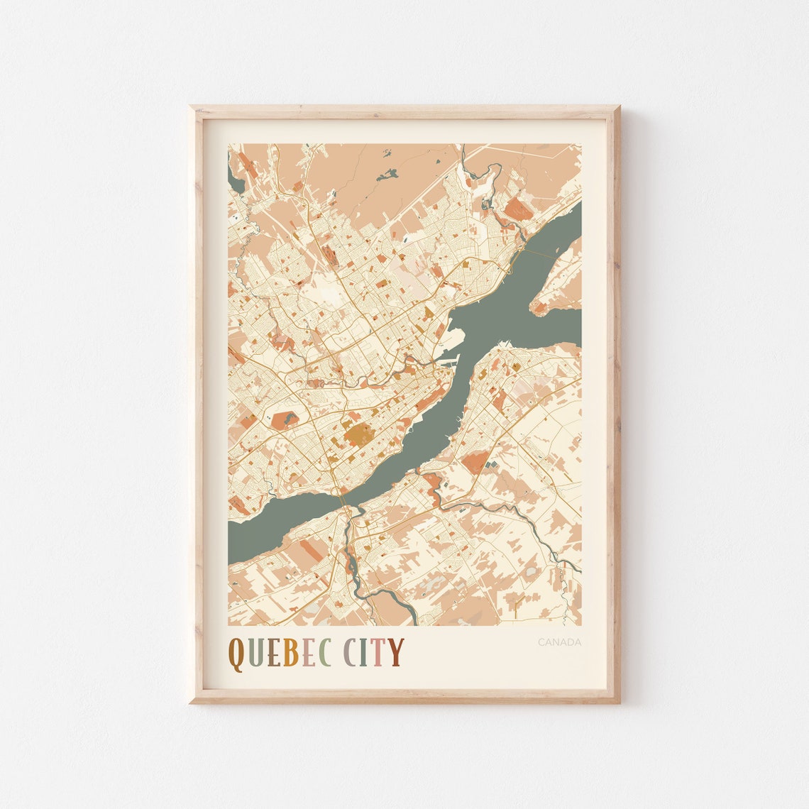 Quebec City Canada Minimalist Street Map Poster in Boho Neutral Tones