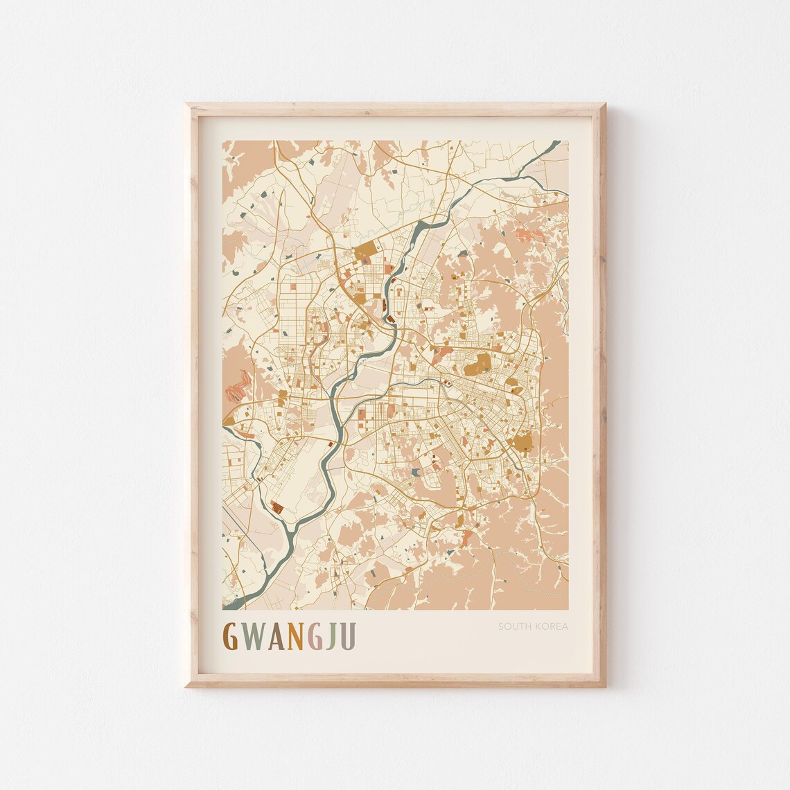 Gwangju Map Poster Print Wall Art South Korea Travel Gift Boho