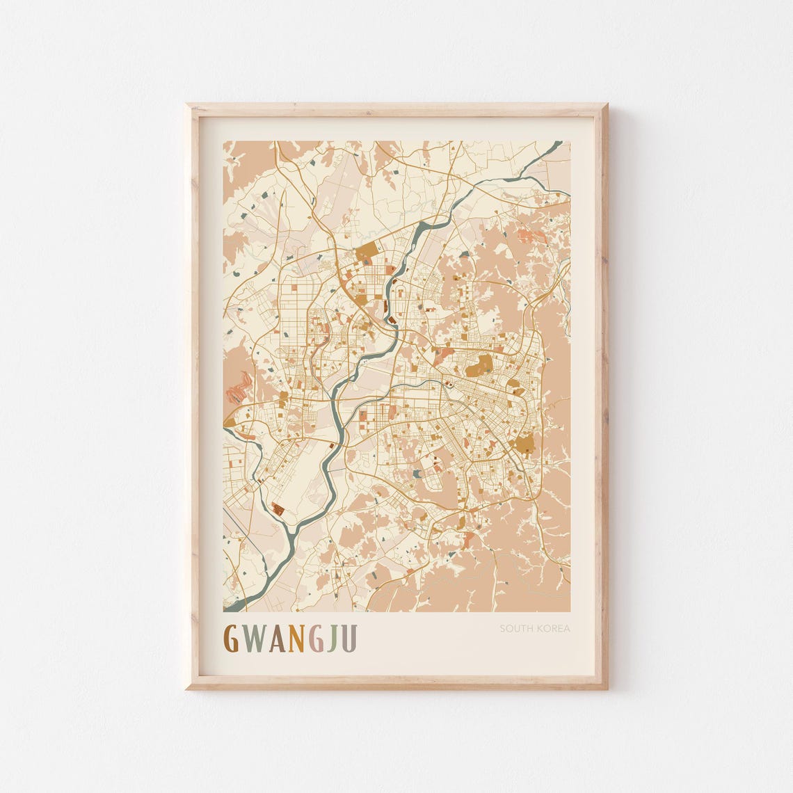 Gwangju South Korea City Street Map Boho Decorative Wall Poster