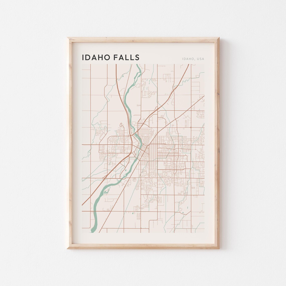 Idaho Falls Idaho Minimalist Terracotta Street Line Map Poster