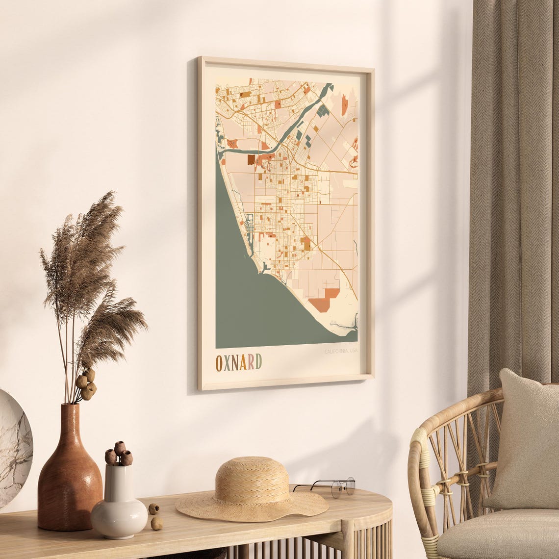Oxnard California Warm Earth Tone City Street Map Art Decor Poster - Image 3