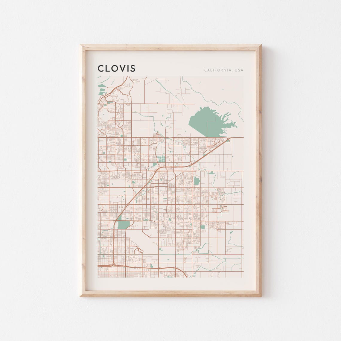 Clovis California Minimalist City Street Map Wall Decor Poster