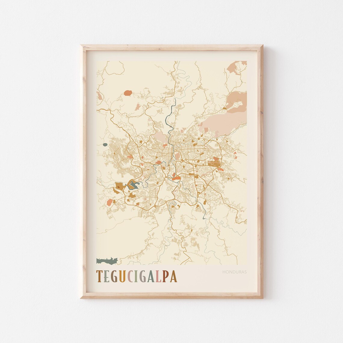 Tegucigalpa Honduras City Map Warm Beige Boho Modern Travel Poster