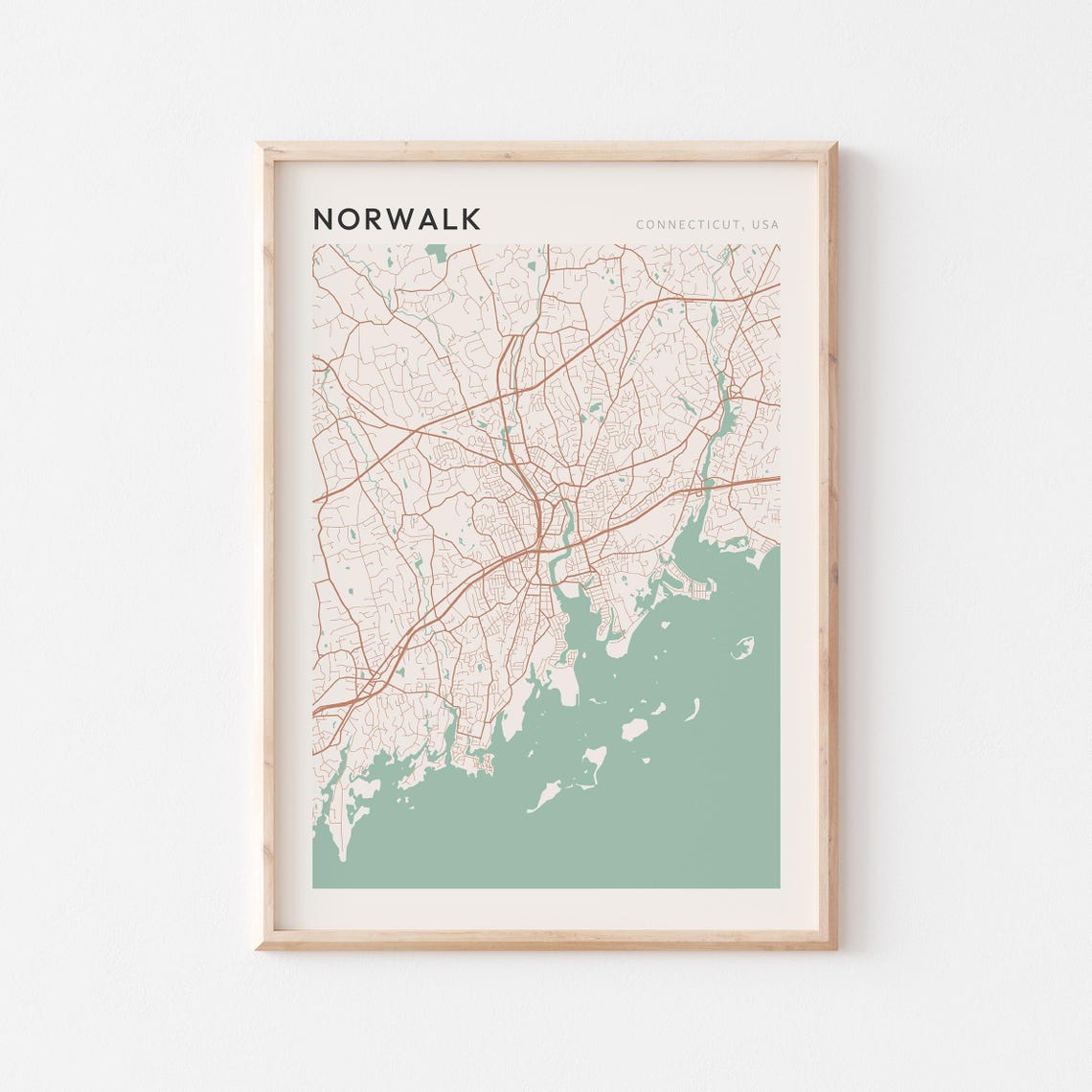 Norwalk Connecticut Minimalist Coastal City Map Poster Boho Wall Decor