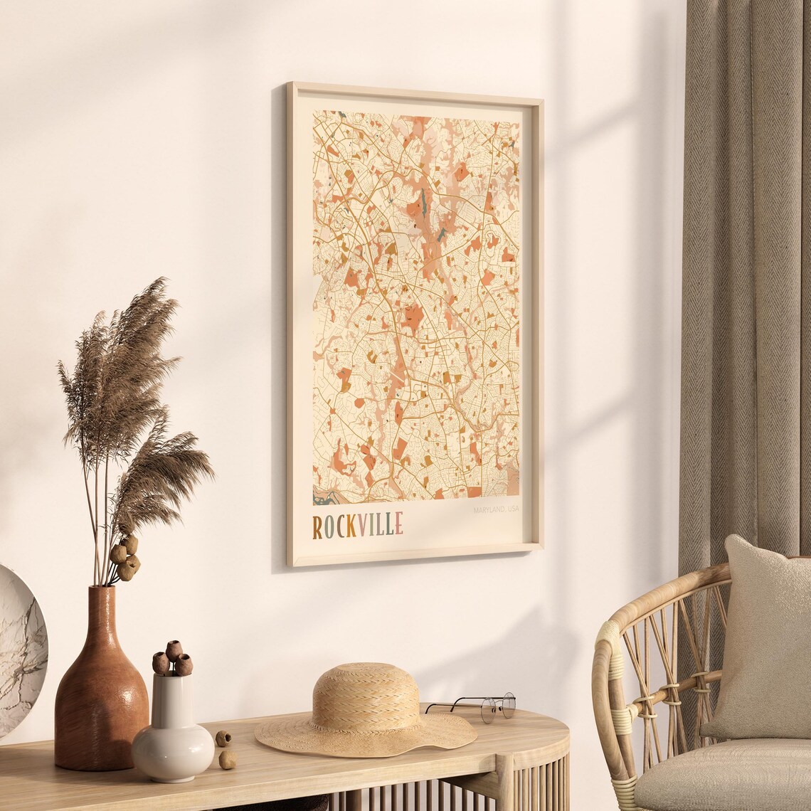 Rockville Maryland City Map Poster Earth Tone Boho Minimalist Map Wall Decor Gift - Image 3
