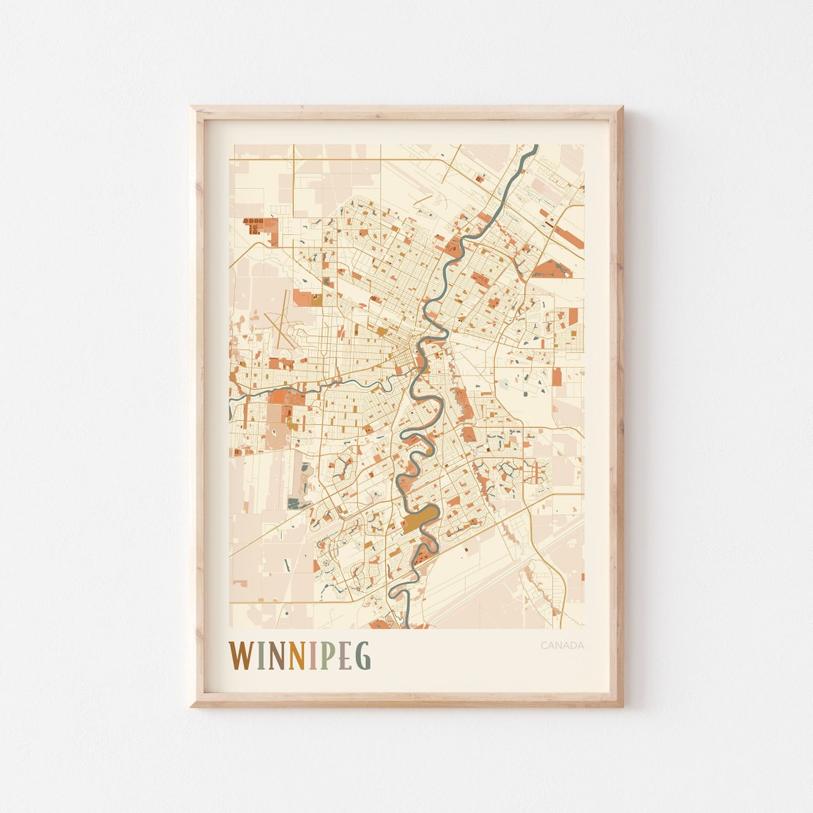 Winnipeg Manitoba Canada Boho Style Riverside City Map Poster