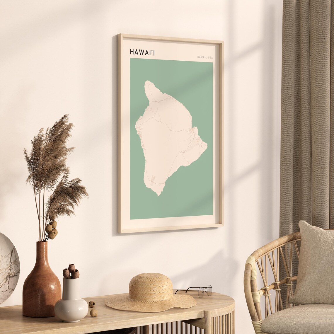 Hawai'i Hawaii Minimalist Island Map Poster Boho Wall Decor Travel Gift - Image 3
