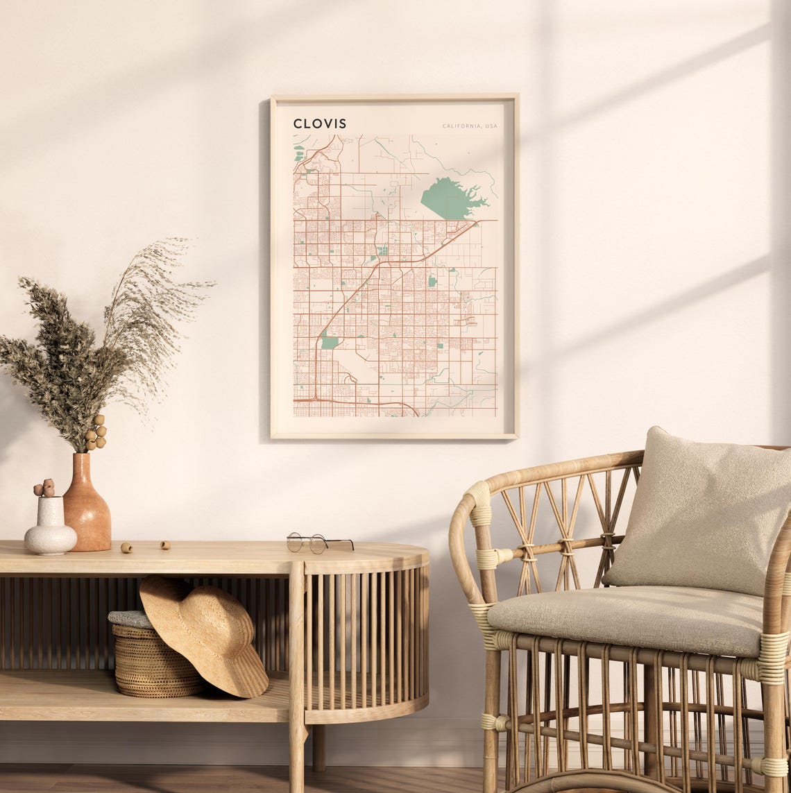Clovis California Minimalist City Street Map Wall Decor Poster - Image 2