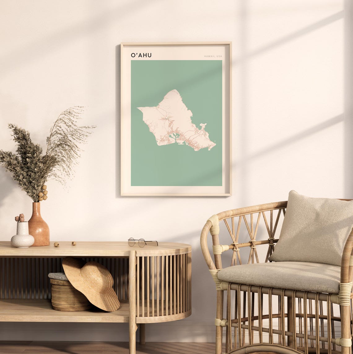 O'Ahu Hawaii Minimalist Island Map Poster Boho Wall Decor Travel Gift - Image 2