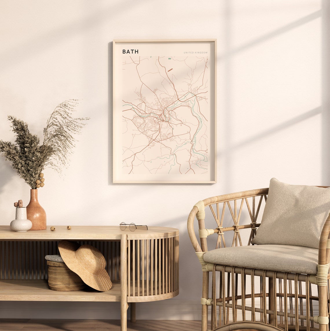 Bath City Map Poster Minimalist Copper Line United Kingdom Decor - Image 2